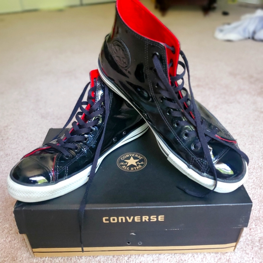Converse Black Patent Leather High-Top Tennis Shoes Men's 12